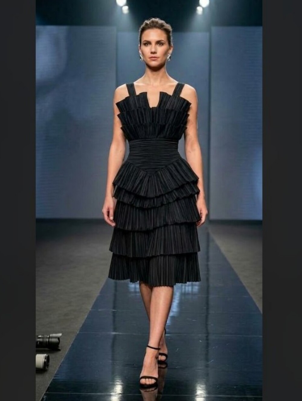 Louis Feraud Vintage Accordion Pleat Tiered Cocktail Dress